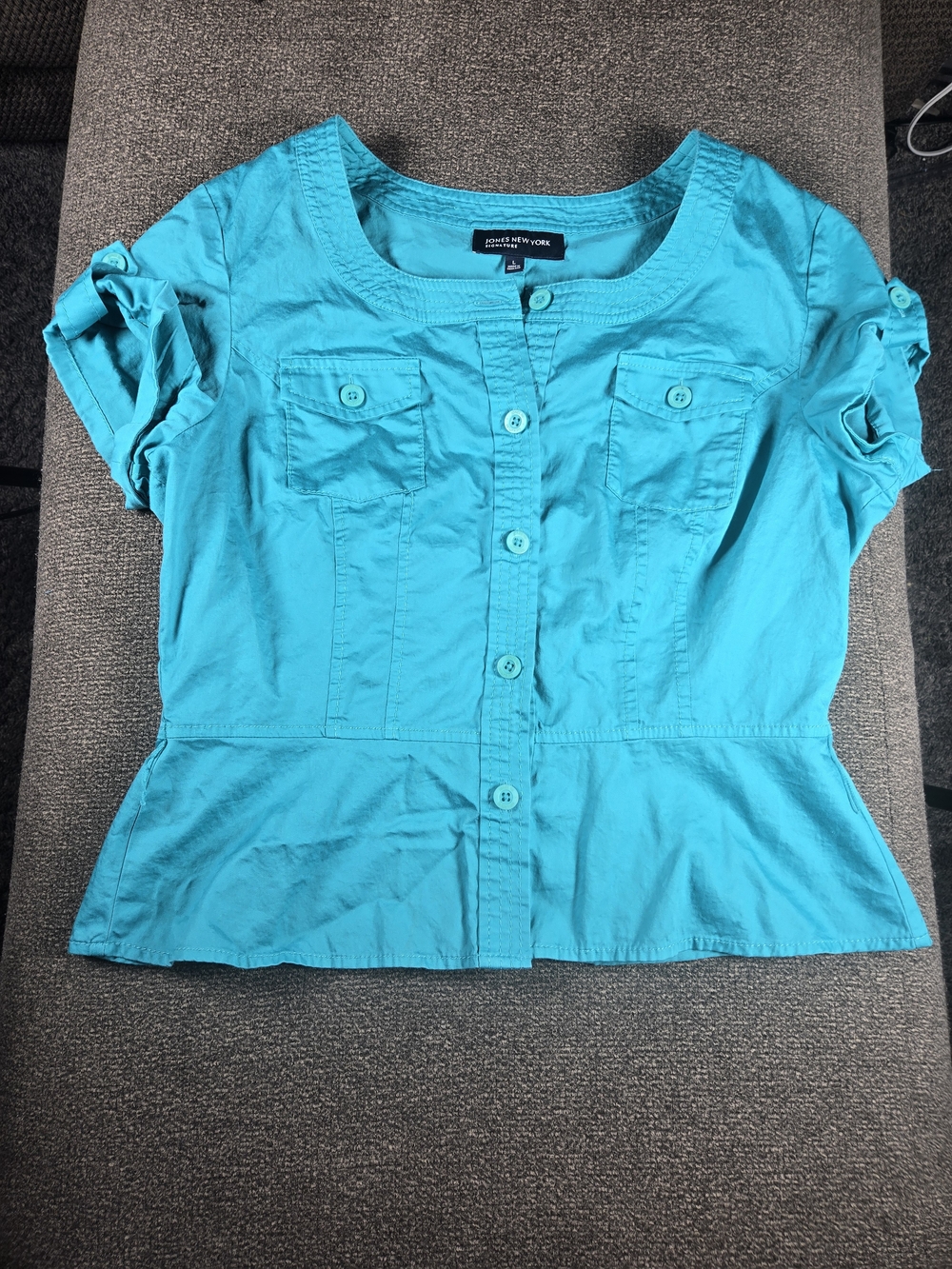 Jones New York Turquoise Button-Front Peplum Top